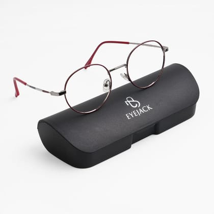 EyeJack Spectra Maroon & Silver Full Rim Round Eyeglasses for Men & Women (FS93105GE1227-C5)