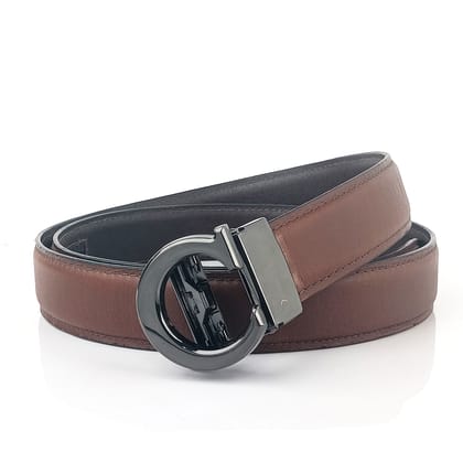 Hemener Men C  Letter Metal Auto Grip Buckle Brown Genuine Leather Belt-28