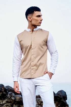 Contrast Front Shirt-S / White/Khaki