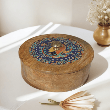 Elegant Kalamkari Print Wooden Roti Box | Ecofriendly Tablewear | Stylish & Durable-Kalamkari