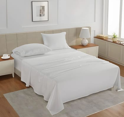 Lane Linen 400TC 100% Organic Cotton King Flat Sheet Set - White-White
