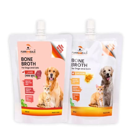 FurrMeals Bone Broth Variety Pack (300ml X Pack of 2) - Chicken Bone Broth + Lamb Bone Broth (Paya Soup)