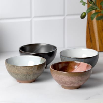 Anko Hand Glazed Mini Bowls - Set of 4 Terracotta Dessert Cups for Ice Cream, Snacks, Fruits, Pudding. Pink, Grey, Brown, Rose.-Anko Hand Glazed Mini Bowls - Set of 4 | Terracotta Dessert Cups fo