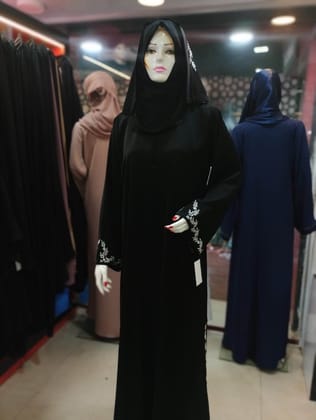 "Leef Work Embroidery Abaya in Korean Nida Fabric"