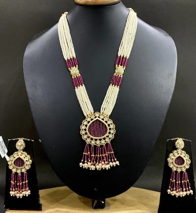 Kundan Necklace Sets 5687548-Long Necklaces / Copper Alloy / Red / Ruby / Maroon