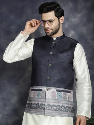 Men's Printed Nehru Jacket-S