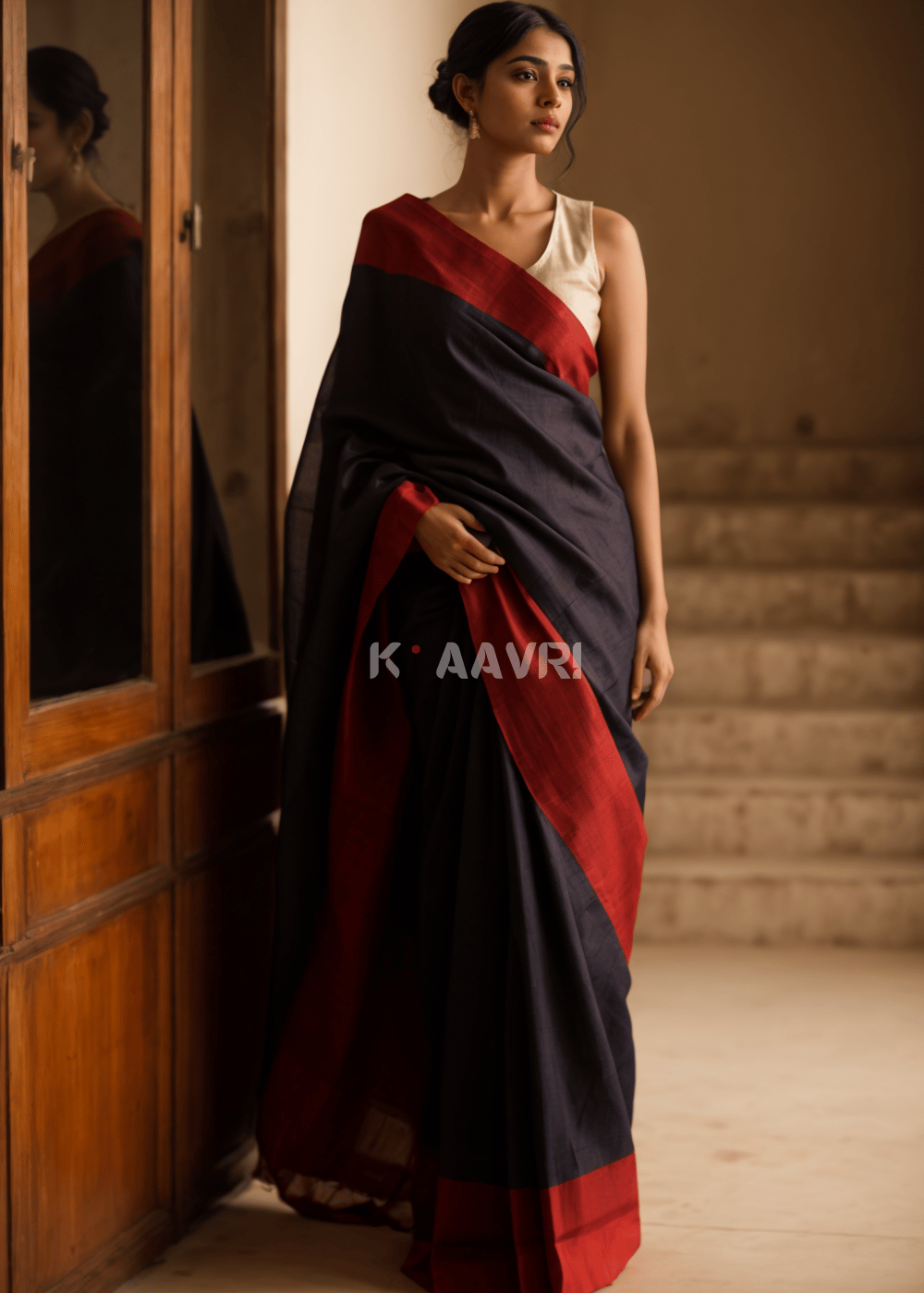 Royal Black and Red Luxurious Premium Chanderi Cotton Saree
