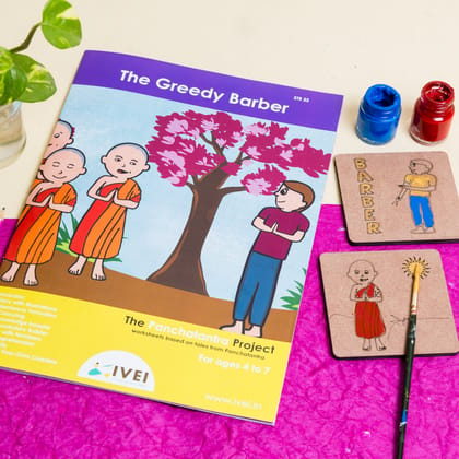 IVEI The Greedy Barber - Workbook and 2 DIY coasters - 4 to 7 yrs