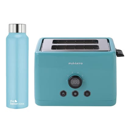 The Better Home FUMATO 1000 Watt 2 Slice Pop-up Toastmate Toaster  Stainless Steel Water Bottle 1 Litre Blue-The Better Home FUMATO 1000 Watt 2 Slice Pop-up Toastmate Toaster & Stainless Steel Wa