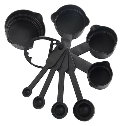 Essential 8-Piece Measuring Cups and Spoons Set (8 Pcs, Black)