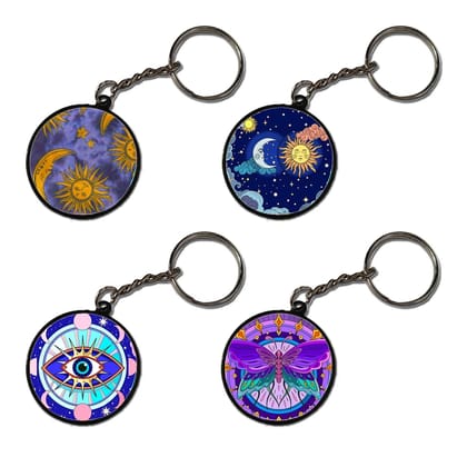 Sun - A Combo Of 4 Black Border Keychains-Circle