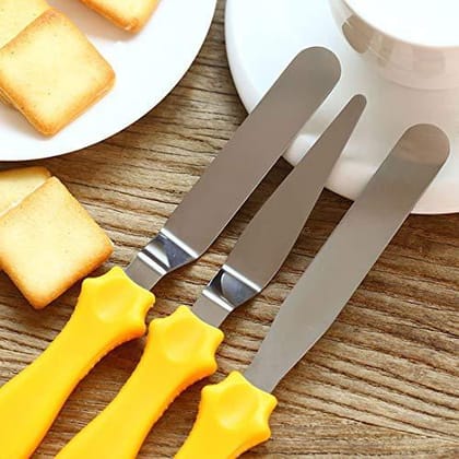 KATHIYAWADI 3-in-1 Multi-Function Stainless Steel Cake Icing Spatula Knife Set, 3-Pieces, Multicolor