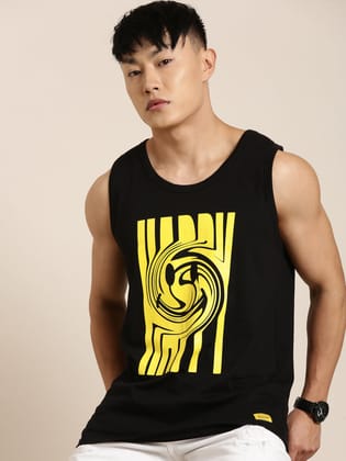 Black Printed Crew Neck Tank Top-S