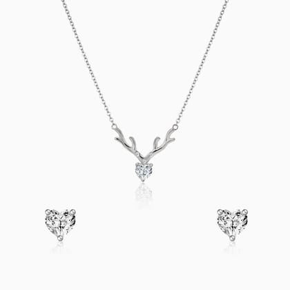 Silver Deer Solitaire Heart Set