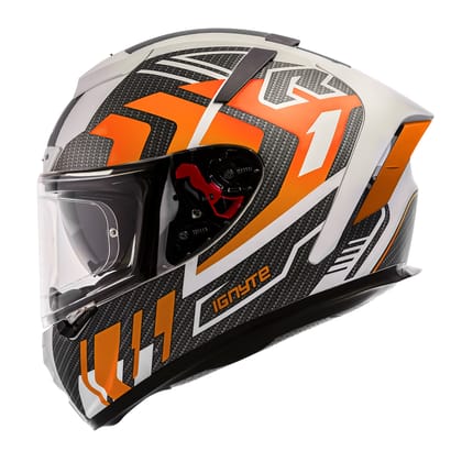 Ignyte IGN-4 Atomixx ISI/DOT Certified Full Face Graphic Helmet with Outer Anti-Fog Clear Visor and Inner Smoke Sun Shield (Glossy White Orange)-Medium 580 MM