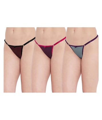 N-Gal Pack of 3 Polyester Womens Thongs ( Multi Color ) - S