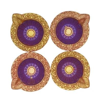 Deepak Floral Design Purple and Golden Outer Diya