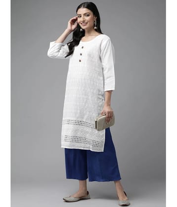 Aarika Cotton Embroidered Straight Womens Kurti - White ( Pack of 1 ) - None