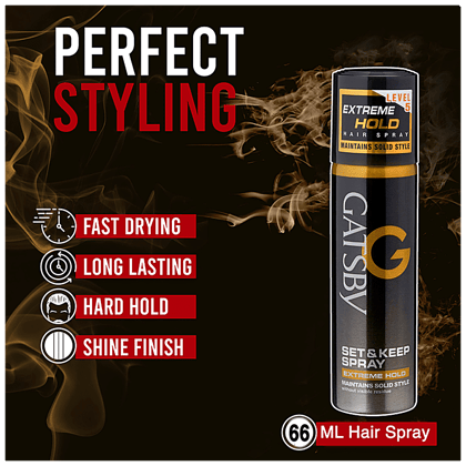 Gatsby Hair Spray Set & Keep - Extreme Hold, Maintains Solid Style, 66 Ml