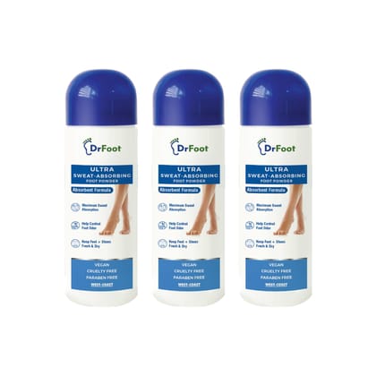 Dr Foot Ultra Sweat Absorbing Foot Powder with Zinc Oxide Tricalcium Phosphate - 100 Gm Pack of 3-Dr Foot Ultra Sweat Absorbing Foot Powder, Zinc Oxide, Tricalcium Phosphate, 100g (Pack of 3)