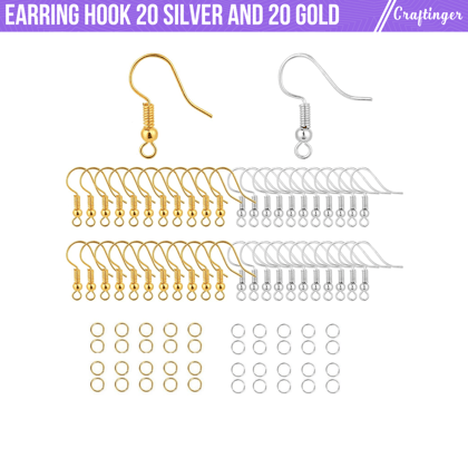 Earring Hooks Gold & Silver With Connector-20 Pcs Each