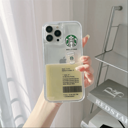 Starbucks Cases Float Flow Liquid LUXY Studio Coffee Phone Case for iPhone 14 | Hard Back PC Cover Casing  Brand: Luxy Studio Cases-vanilla / iphone 14 pro max