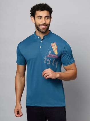 Graphic Printed Henley Neck Cotton T-shirt