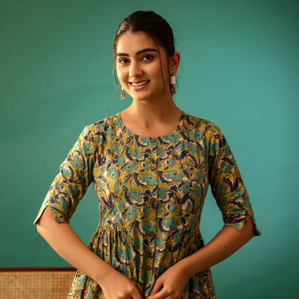 Mahendi Green and Cream Floral Printed Cotton Co-ord Set-XXS