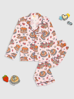 Waffles & Pancakes Kids Pj Set - Cotton Rayon Pj Set with Notched Collar-1-2 YEARS / No Customization