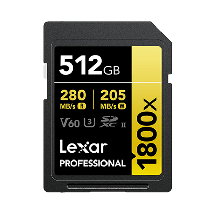 Lexar Gold Series 1800X 512GB Profoessional SDXC Card Memory UHS-II, U3 For Camera