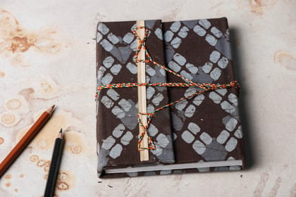 Brown - Fabric Cover Handmade Paper Notebook with Thread Lock