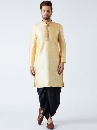 Men's Gold & Black Silk Dhoti Kurta Set-38