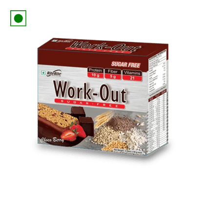 RiteBite Sugarfree Choco Berry Work-Out Protein Bars (Pack Of 6 X 50G), 300 gm Box