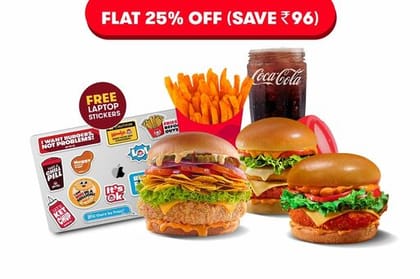 3 Premium Non Veg Burgers + Beverage + Fries