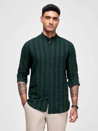 Seersucker Band Collar Shirt-L/40 / Green