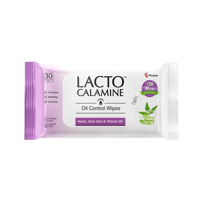 Lacto Calamine Oil Control Face Wipes Contains Neem, VitaminB-3 and AloeVera (30 wipes )