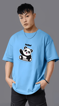 Panda Sky Blue Oversized Tshirt-S