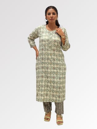 Grey Printed Pant Set-38