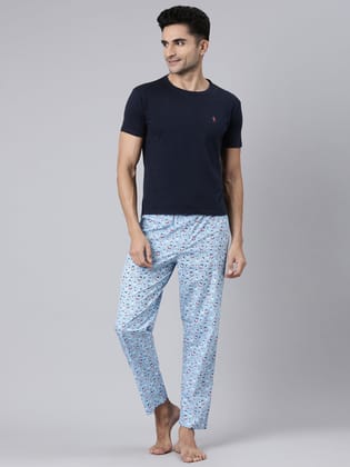 Blue Printed Lounge Pant-M