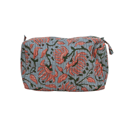 Grey Floral Toiletry  Pouch Medium