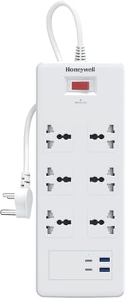 Honeywell Surge Protector,6 Universal Sockets, 2USB, 2TypeC, 1.8Mtr Cord, 3Yr Manufacturer Warranty