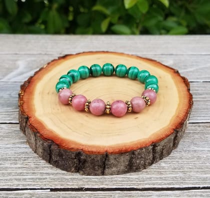 Rhodonite and Malachite Bracelet - Heart Healing Bracelet-7 inches