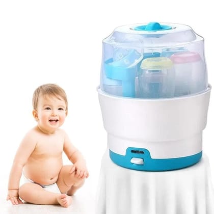 Safe O Kid Baby Bottle Sterilizer, Pacifiers, Kills 99.99% Germs, Quick Cleaning in 8 Mins, Fast Disinfection, Hold up to 6 Bottles, Steam Sterilizer for Baby Bottles, (Latest 2023 Model with 3 Y