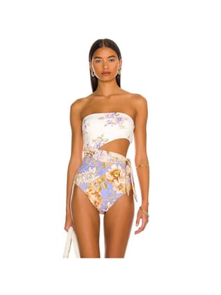 Spring Floral Printed Swimsuit & Skirt Coord Set-Multicolor / M