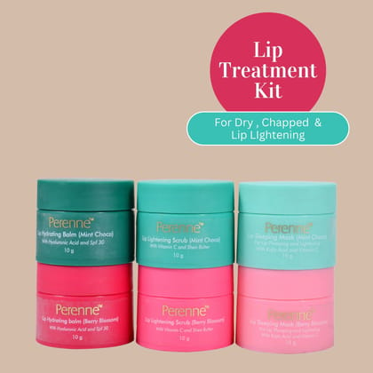 Combo Pack Of Perenne Lip Hydrating Balm,  Lip Lightening Scrub & Lip Sleeping Mask (Berry Blossom & Mint Choco, 10gm x 6)-Pack Of 6 (10gm x 6)