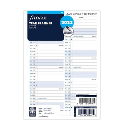 Vertical Year Planner A5 2022