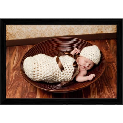 ArtzFolio Newborn Baby Girl Sleeping D7 Canvas Painting-Canvas; Wooden Frame; Black / 17.5inch x 12inch (44.5cms x 30.5cms)