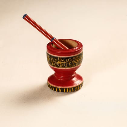 Handmade Lacquered Wooden Mortar & Pestle Set - Big