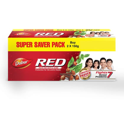 Dabur Red Toothpaste, Super Saver Pack, World's No.1 Ayurvedic Paste, Provides Germ Protection, Cavity Protection, Plaque Removal, 300G