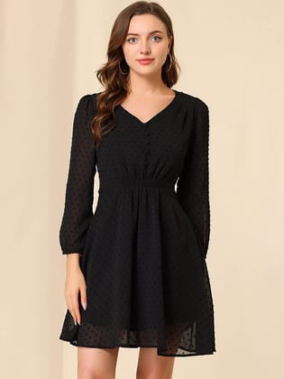 Gorgeous Black Fit & Flare V-Neck Georgette Dress-XS
